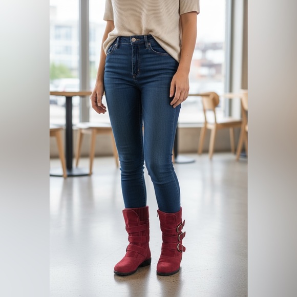 Refresh Shoes - Refresh Maroon Ankle Boots for Women Size 7